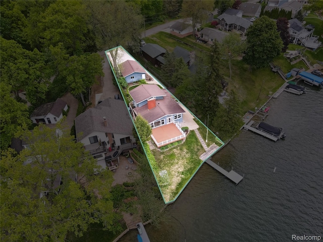 2009 Ridge Rd, White Lake, MI 48383 - aerial perspective of suburban area featuring property boundaries highlighted and a nearby body of water