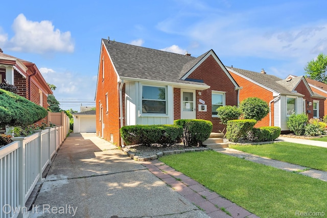 1389 Cleveland Ave, Northville, MI 48146 - bungalow-style home with brick siding, a shingled roof, an outdoor structure, and board and batten siding