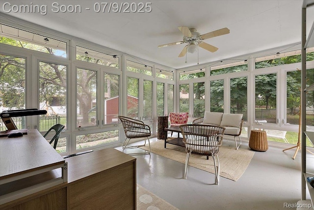 32010 Inglewood St, Franklin, MI 48025 - sunroom / solarium with an outdoor hangout area, ceiling fan, and healthy amount of natural light