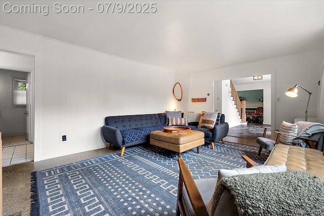 32010 Inglewood St, Franklin, MI 48025 - living room with stairs and speckled floor