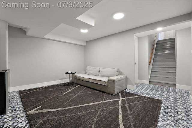 32010 Inglewood St, Franklin, MI 48025 - carpeted living area with baseboards and stairway