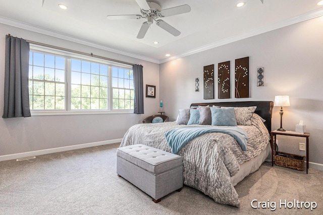 3566 Little Timber Ct SW, Grand Rapids, MI 49534 - bedroom with crown molding, carpet, recessed lighting, and a ceiling fan