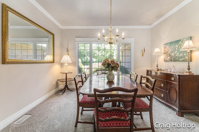 3566 Little Timber Ct SW, Grand Rapids, MI 49534 - dining room featuring carpet floors, a chandelier, and crown molding