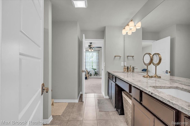 1043 Kendall Ct, Lake Orion, MI 48360 - ensuite bathroom featuring double vanity, tile patterned flooring, and a ceiling fan