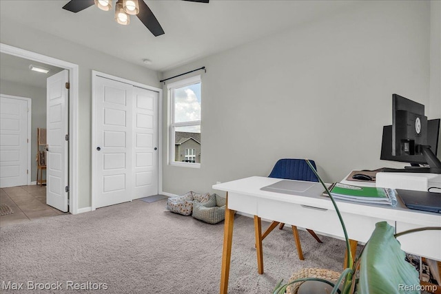 1043 Kendall Ct, Lake Orion, MI 48360 - carpeted office featuring ceiling fan and baseboards