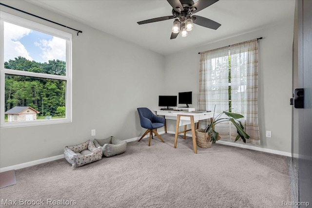 1043 Kendall Ct, Lake Orion, MI 48360 - carpeted home office with baseboards and ceiling fan