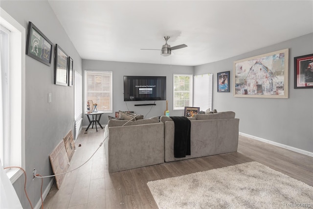 1725 Seyburn St, Detroit, MI 48214 - living area featuring ceiling fan and wood finished floors
