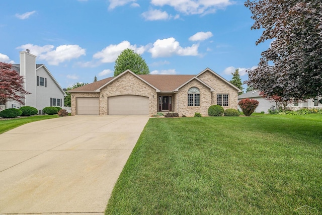 1381 Briarson Dr, Saginaw, MI 48638 - view of front of home featuring a garage, concrete driveway, a front lawn, and brick siding