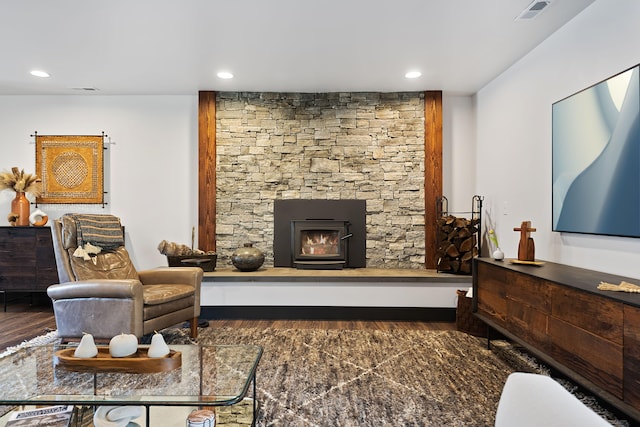 9442 Community Hall Rd, Union Pier, MI 49129 - living area featuring wood finished floors, recessed lighting, and a fireplace