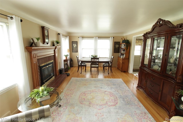 41079 E Ann Arbor Trl, Plymouth, MI 48170 - dining room with light wood finished floors and a glass covered fireplace