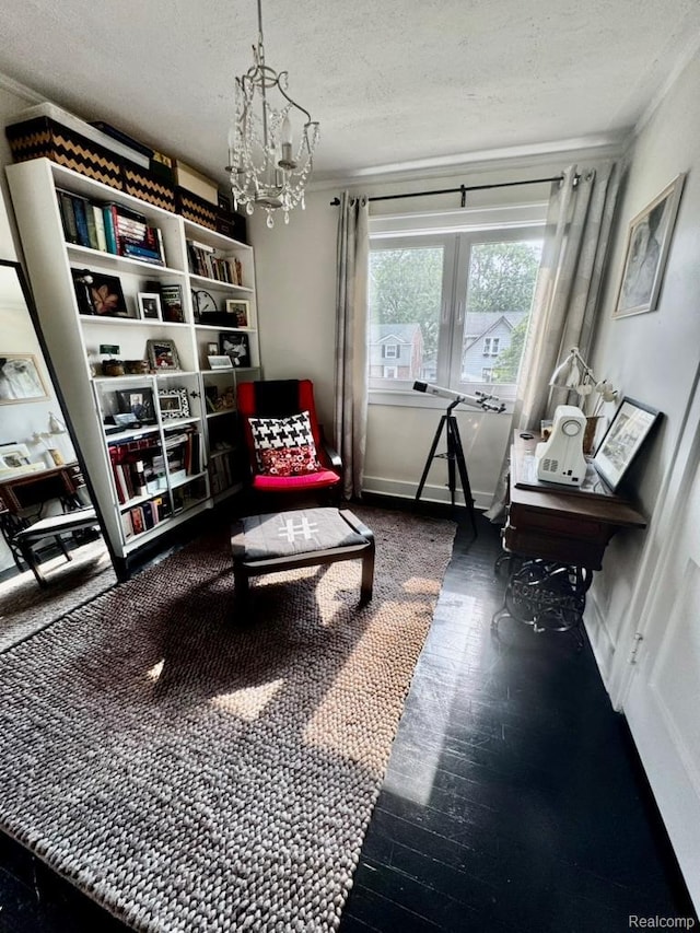 1036 Irving Ave, Royal Oak, MI 48067 - sitting room featuring a textured ceiling, a chandelier, wood finished floors, and french doors