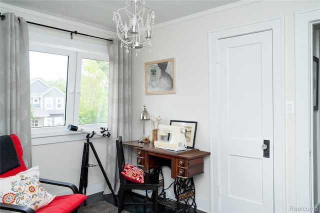 1036 Irving Ave, Royal Oak, MI 48067 - office featuring ornamental molding and a chandelier