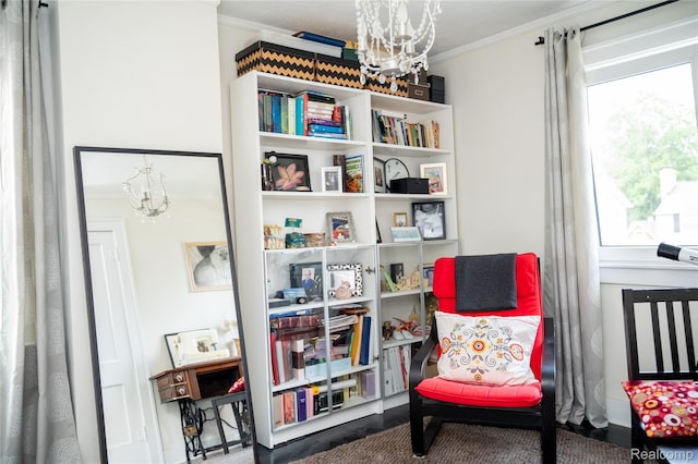 1036 Irving Ave, Royal Oak, MI 48067 - living area featuring a chandelier and ornamental molding