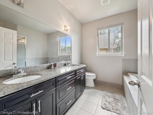 2655 Devondale Rd, Rochester Hills, MI 48309 - bathroom with double vanity, tile patterned floors, and a garden tub
