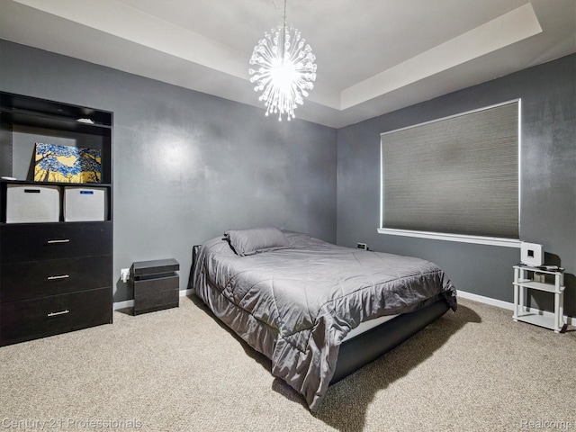 2655 Devondale Rd, Rochester Hills, MI 48309 - carpeted bedroom featuring a raised ceiling and a chandelier