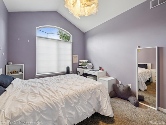 2655 Devondale Rd, Rochester Hills, MI 48309 - carpeted bedroom featuring vaulted ceiling and a chandelier