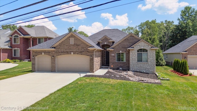 2655 Devondale Rd, Rochester Hills, MI 48309 - french provincial home featuring an attached garage, driveway, brick siding, and a front lawn