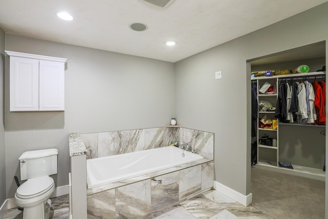 9434 84th St SE, Alto, MI 49302 - full bathroom with a bath, marble finish floors, recessed lighting, and a walk in closet