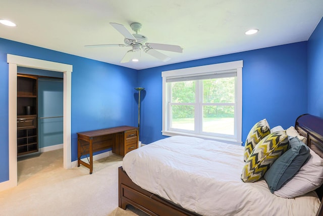 9434 84th St SE, Alto, MI 49302 - bedroom featuring light colored carpet, recessed lighting, and a ceiling fan