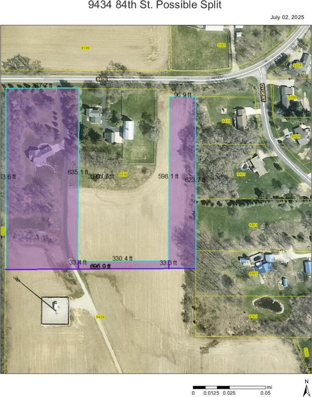 9434 84th St SE, Alto, MI 49302 - aerial map of property and surrounding area with property boundaries highlighted
