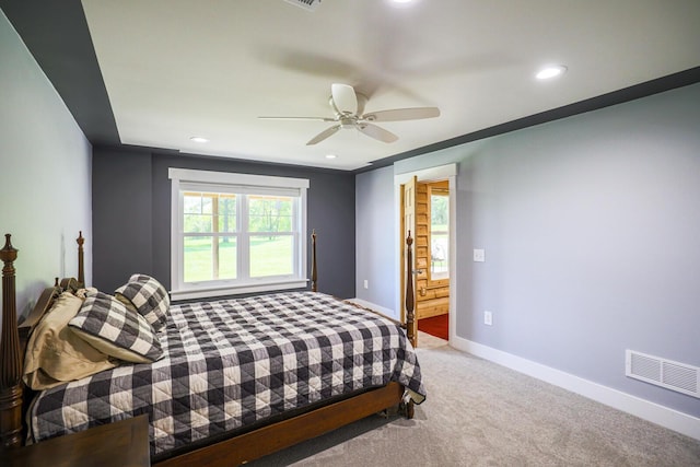 9434 84th St SE, Alto, MI 49302 - bedroom with carpet floors, multiple windows, recessed lighting, and a ceiling fan