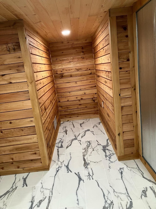 9434 84th St SE, Alto, MI 49302 - detailed view of wooden walls, wood ceiling, and a sauna / steam room
