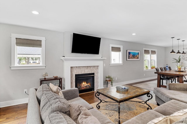 711 N Alexander Ave, Royal Oak, MI 48067 - living area featuring wood finished floors, a glass covered fireplace, and recessed lighting