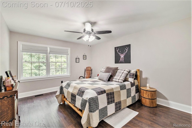 359 High Bluffs Dr, Ortonville, MI 48462 - bedroom featuring dark wood-type flooring and ceiling fan