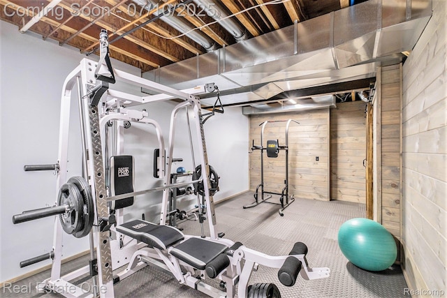 359 High Bluffs Dr, Ortonville, MI 48462 - exercise area with wooden walls