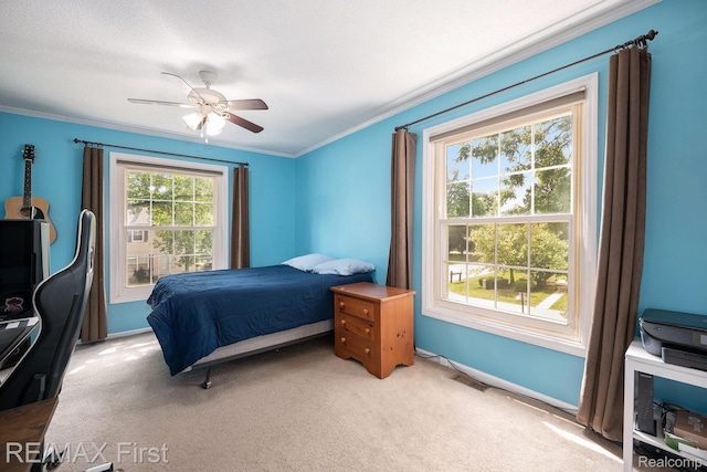 38683 Bayside Ct Unit 118, Clinton Township, MI 48038 - bedroom with carpet floors, ornamental molding, and a ceiling fan