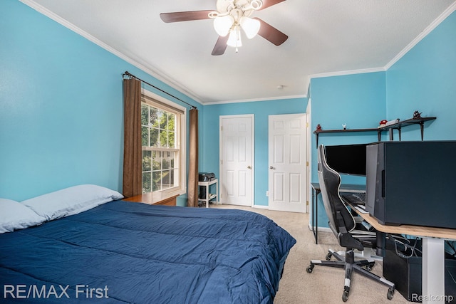 38683 Bayside Ct Unit 118, Clinton Township, MI 48038 - carpeted bedroom with ornamental molding, a desk, and ceiling fan