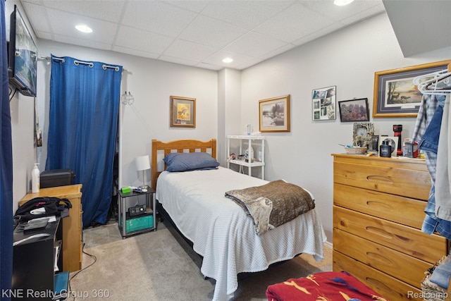 204 W Caroline St, Bellevue, MI 49021 - bedroom featuring carpet, a drop ceiling, and recessed lighting