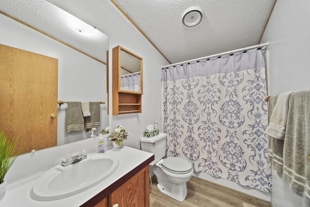 8756 Portage Lake Rd, Munith, MI 49259 - full bath featuring a textured ceiling, wood finished floors, and vanity