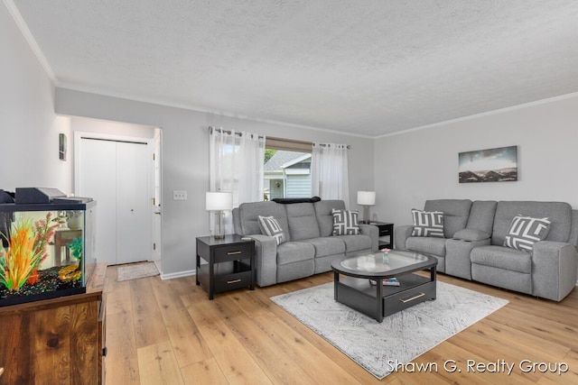 1060 Village Ln, Jenison, MI 49428 - living area with a textured ceiling, ornamental molding, and light wood-style floors
