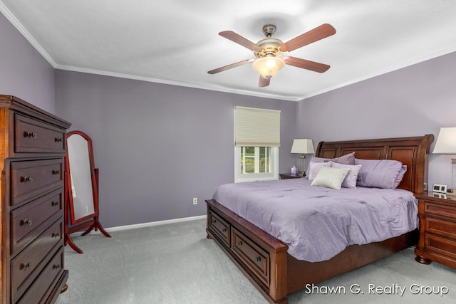 1060 Village Ln, Jenison, MI 49428 - bedroom featuring light carpet, ornamental molding, and a ceiling fan