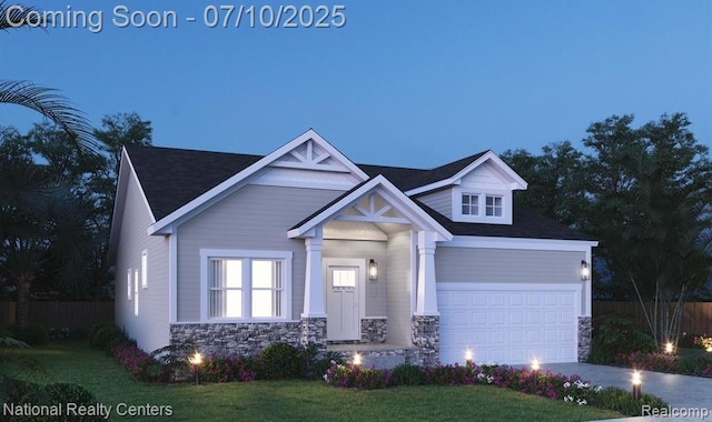 20640 Meadowview St, Livonia, MI 48152 - craftsman house featuring stone siding, driveway, and an attached garage