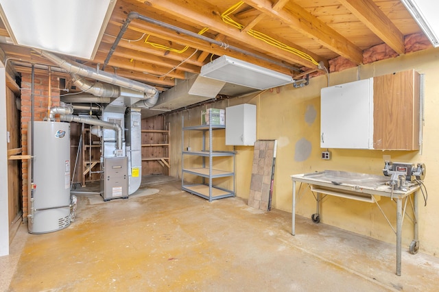 9623 Fairfield St, Livonia, MI 48150 - unfinished below grade area with gas water heater, heating unit, and a workshop area