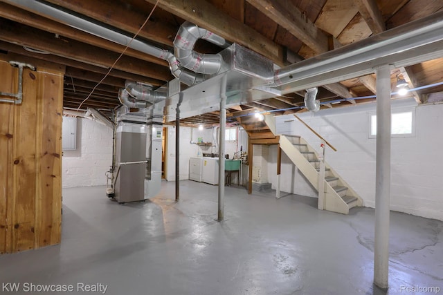 1828 N Lafayette Ave, Royal Oak, MI 48073 - basement with heating unit, washer and dryer, and stairway