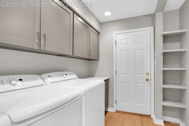 425 Fairfax St, Birmingham, MI 48009 - laundry area with cabinet space, independent washer and dryer, and light wood-style floors