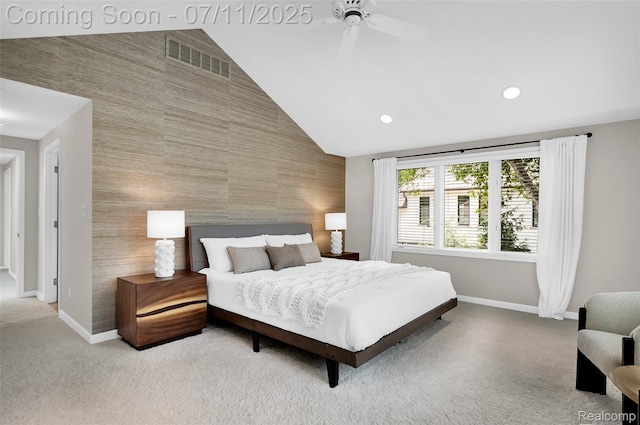 425 Fairfax St, Birmingham, MI 48009 - bedroom with an accent wall, vaulted ceiling, carpet, recessed lighting, and ceiling fan