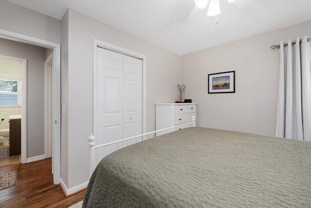 5674 Brunswick Blvd, Waterford, MI 48327 - bedroom featuring wood finished floors, a closet, and ceiling fan