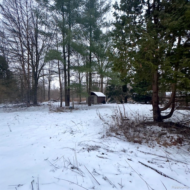 14108 Sheridan Rd, Montrose, MI 48457 - snowy yard with a storage unit