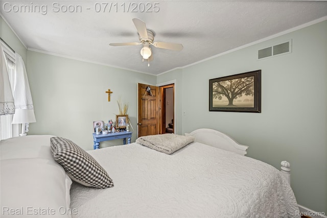 25740 Farmbrook Rd, Southfield, MI 48034 - bedroom with crown molding and a ceiling fan