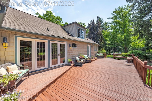 25740 Farmbrook Rd, Southfield, MI 48034 - wooden terrace with outdoor lounge area and french doors