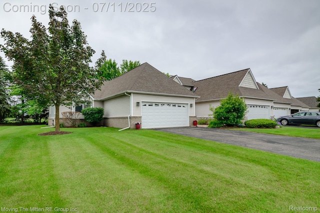 61001 Evergreen Ct, South Lyon, MI 48178 - view of side of property featuring a lawn, brick siding, and roof with shingles