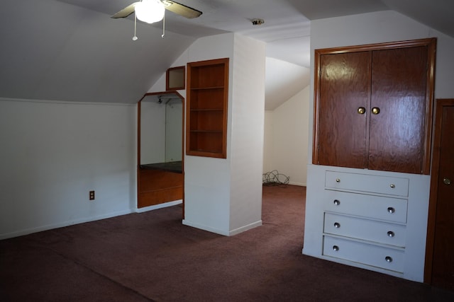 6422 Evergreen Rd, Detroit, MI 48228 - additional living space with lofted ceiling, dark colored carpet, and ceiling fan