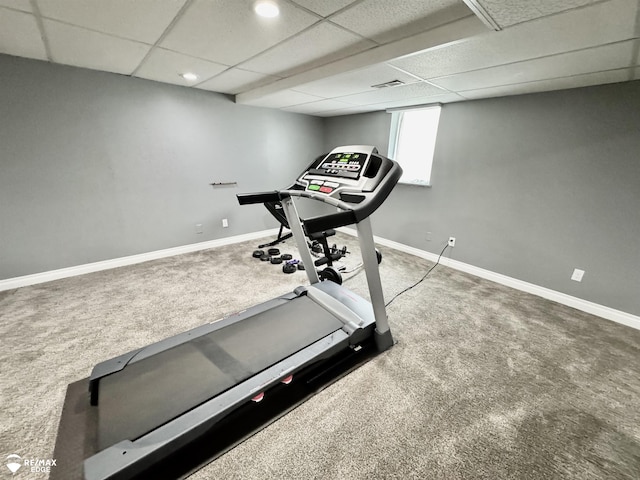 9164 Emily Dr, Davison, MI 48423 - workout area with carpet, a drop ceiling, and recessed lighting