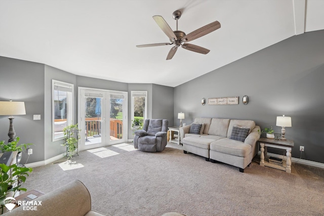 9164 Emily Dr, Davison, MI 48423 - carpeted living area with a ceiling fan, vaulted ceiling, and french doors