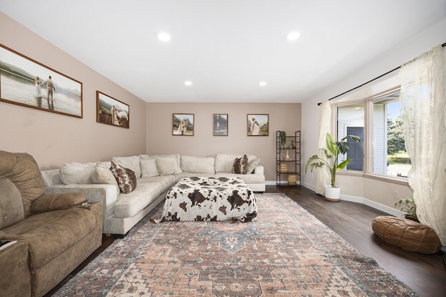 14555 Fruit Ridge Ave, Kent City, MI 49330 - living room with dark wood-style floors and recessed lighting