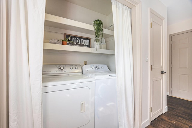 14555 Fruit Ridge Ave, Kent City, MI 49330 - washroom featuring washer and clothes dryer and dark wood finished floors